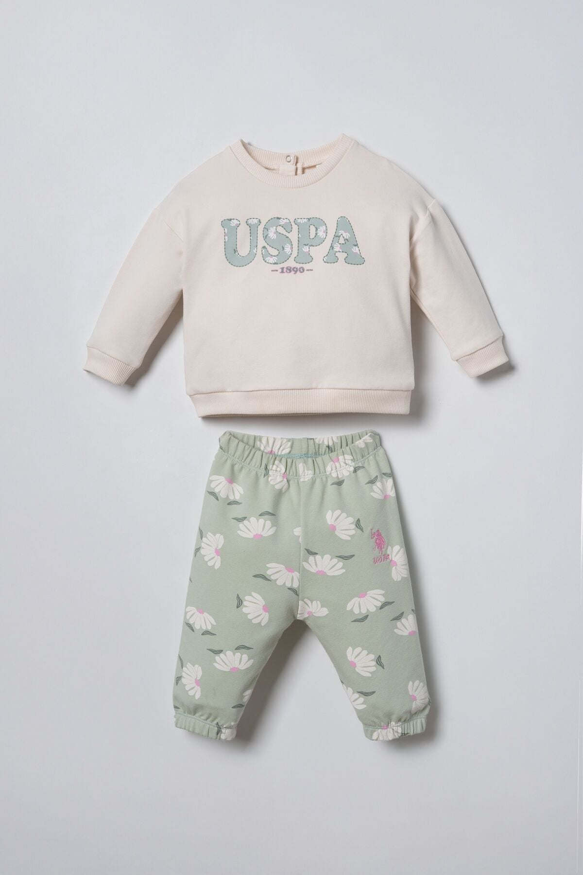 U.S. Polo Assn. Nakışlı Kız Bebek Beyaz Uzun Kol Pijama Takım USB3257-C-V1