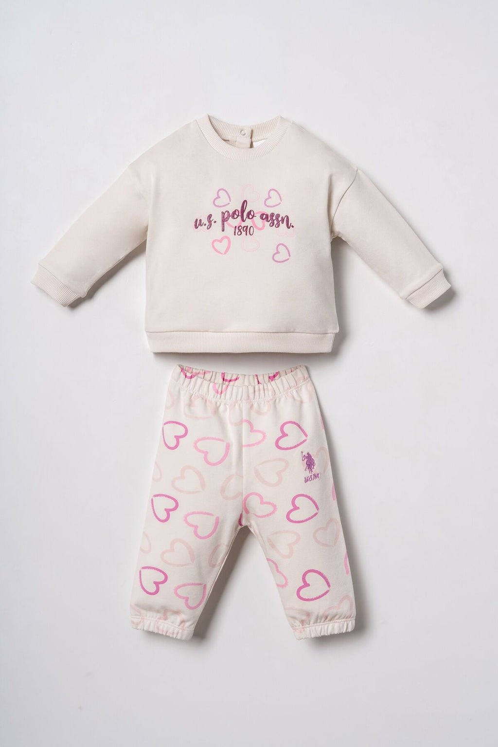 U.S. Polo Assn. Nakışlı Kız Bebek Beyaz Uzun Kol Pijama Takım USB3261-C-V1