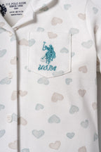 U.S. Polo Assn. Nakışlı Kız Bebek Cute Hearts Beyaz Gömlek Pijama Takımı USB3203-C-V1