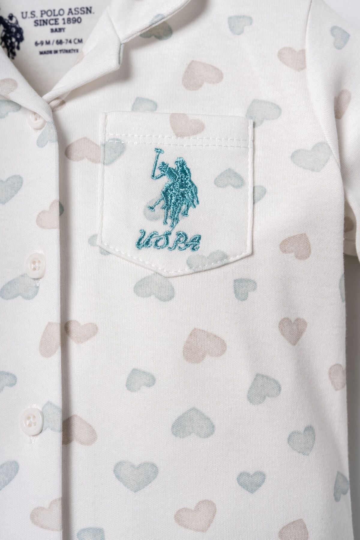 U.S. Polo Assn. Nakışlı Kız Bebek Cute Hearts Beyaz Gömlek Pijama Takımı USB3203-C-V1