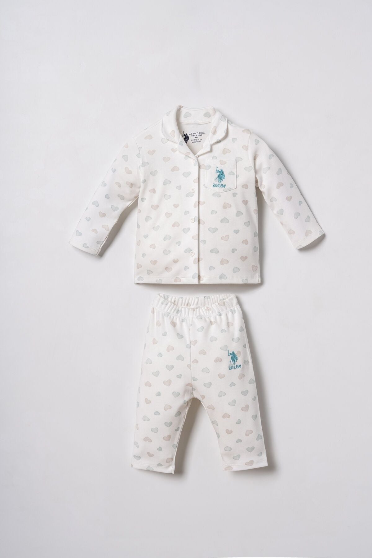 U.S. Polo Assn. Nakışlı Kız Bebek Cute Hearts Beyaz Gömlek Pijama Takımı USB3203-C-V1