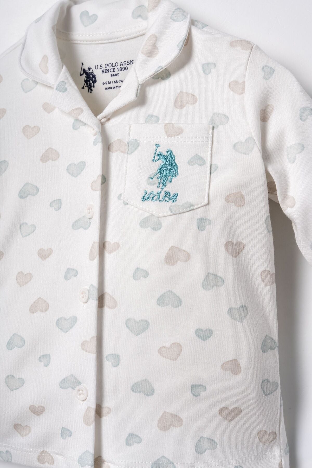 U.S. Polo Assn. Nakışlı Kız Bebek Cute Hearts Beyaz Gömlek Pijama Takımı USB3203-C-V1