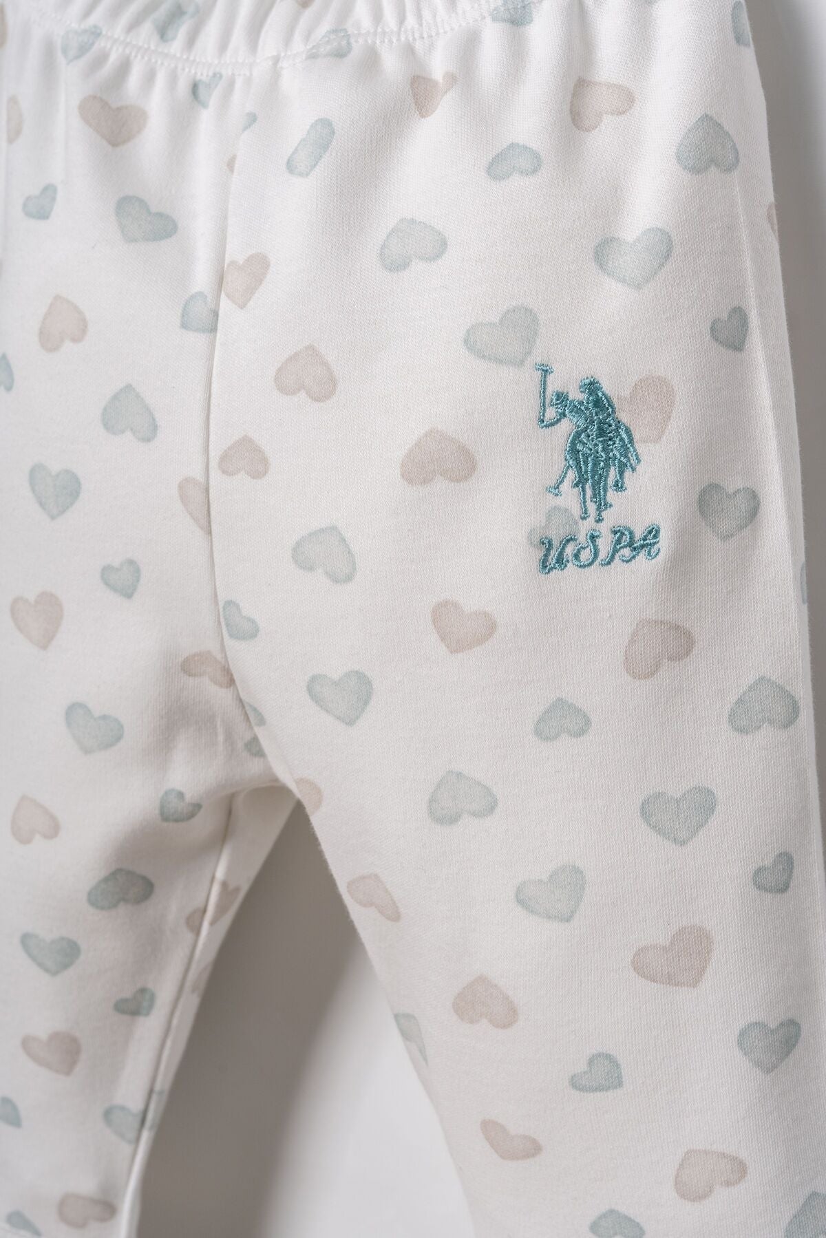 U.S. Polo Assn. Nakışlı Kız Bebek Cute Hearts Beyaz Gömlek Pijama Takımı USB3203-C-V1
