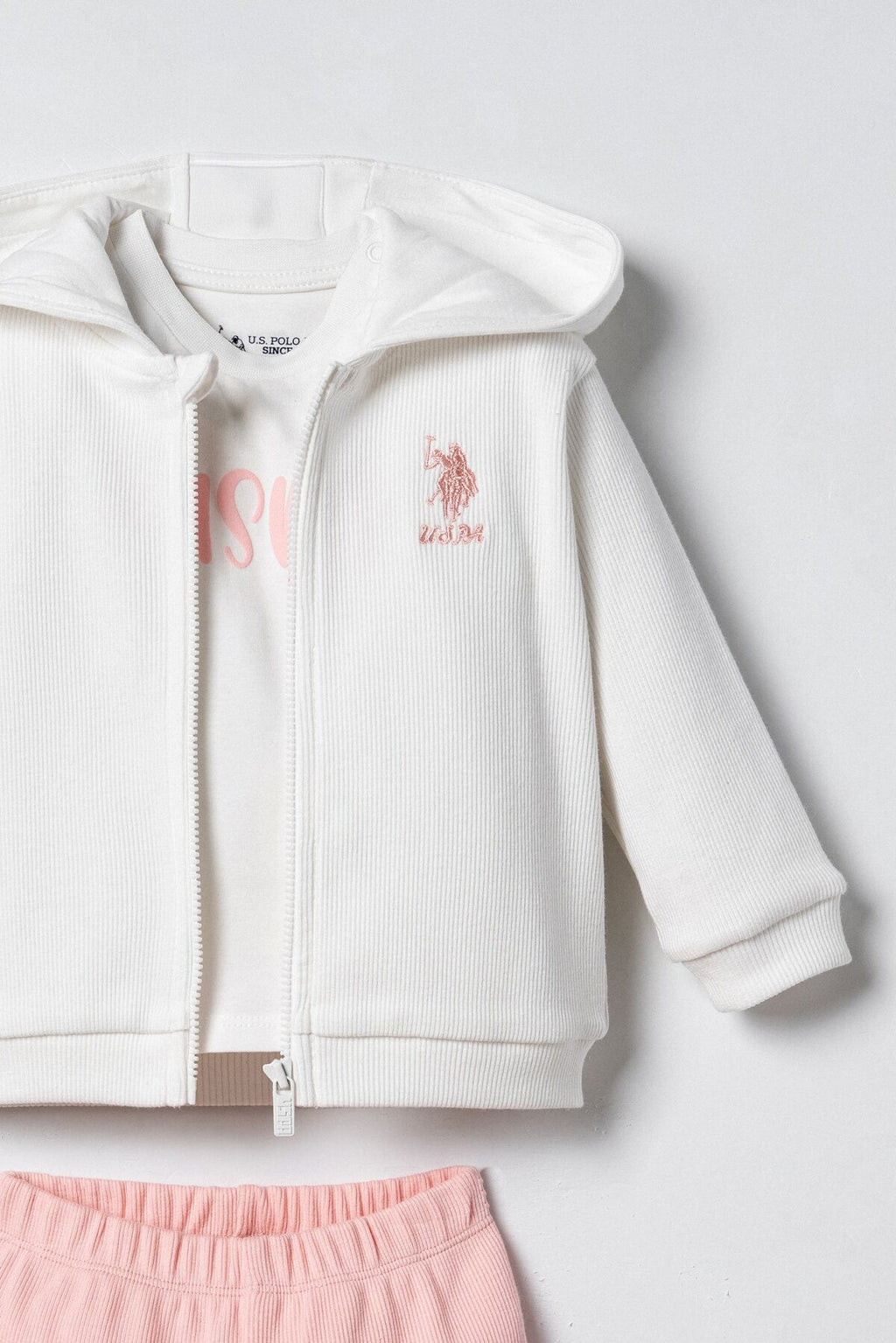 U.S. Polo Assn. Nakışlı Kız Bebek Hırkalı Beyaz Uzun Kol Pijama Takım USB3254-C-V1