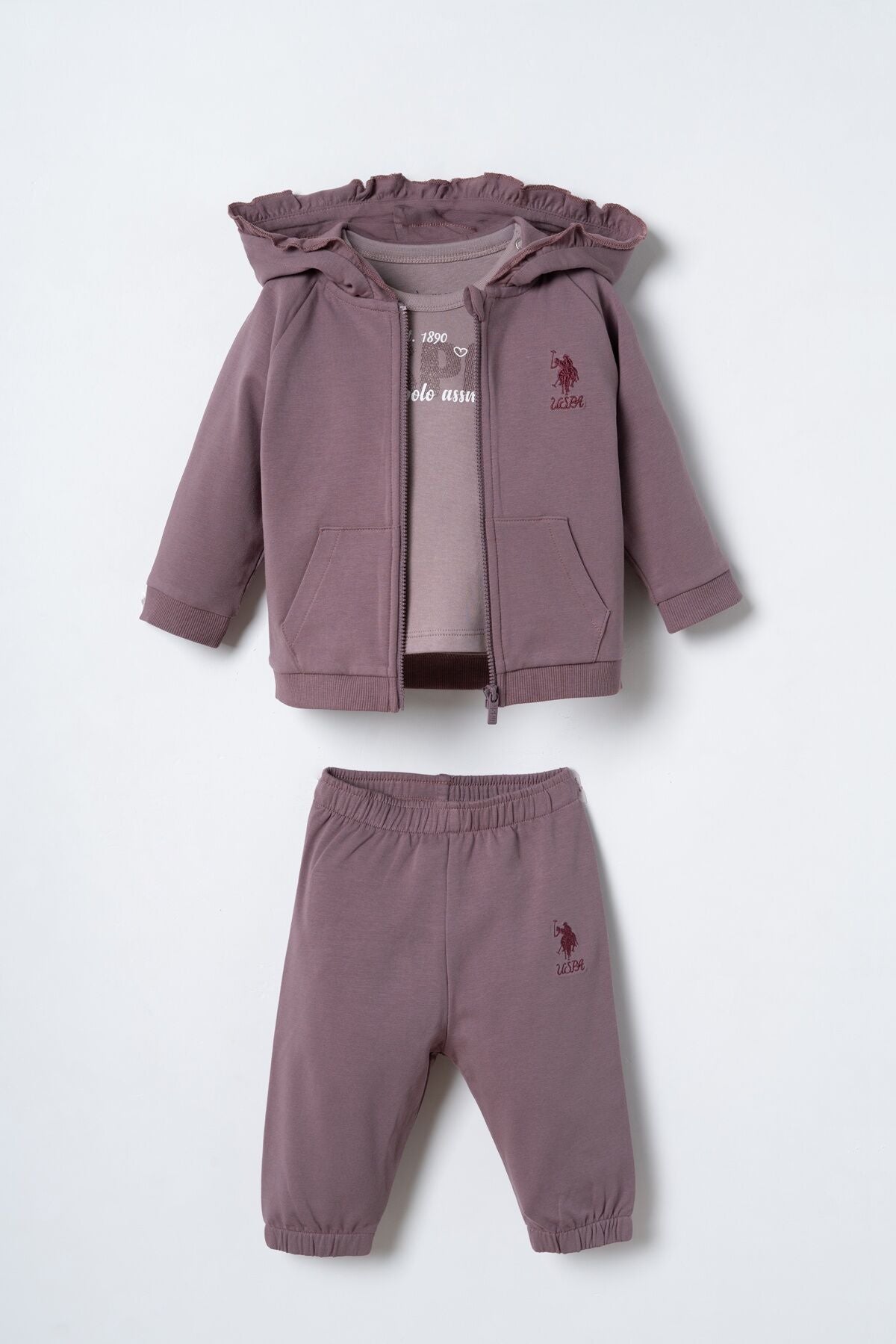 U.S. Polo Assn. Nakışlı Kız Bebek Hırkalı Mor Uzun Kol Pijama Takım USB3217-C-V1 Ürün ana görseli