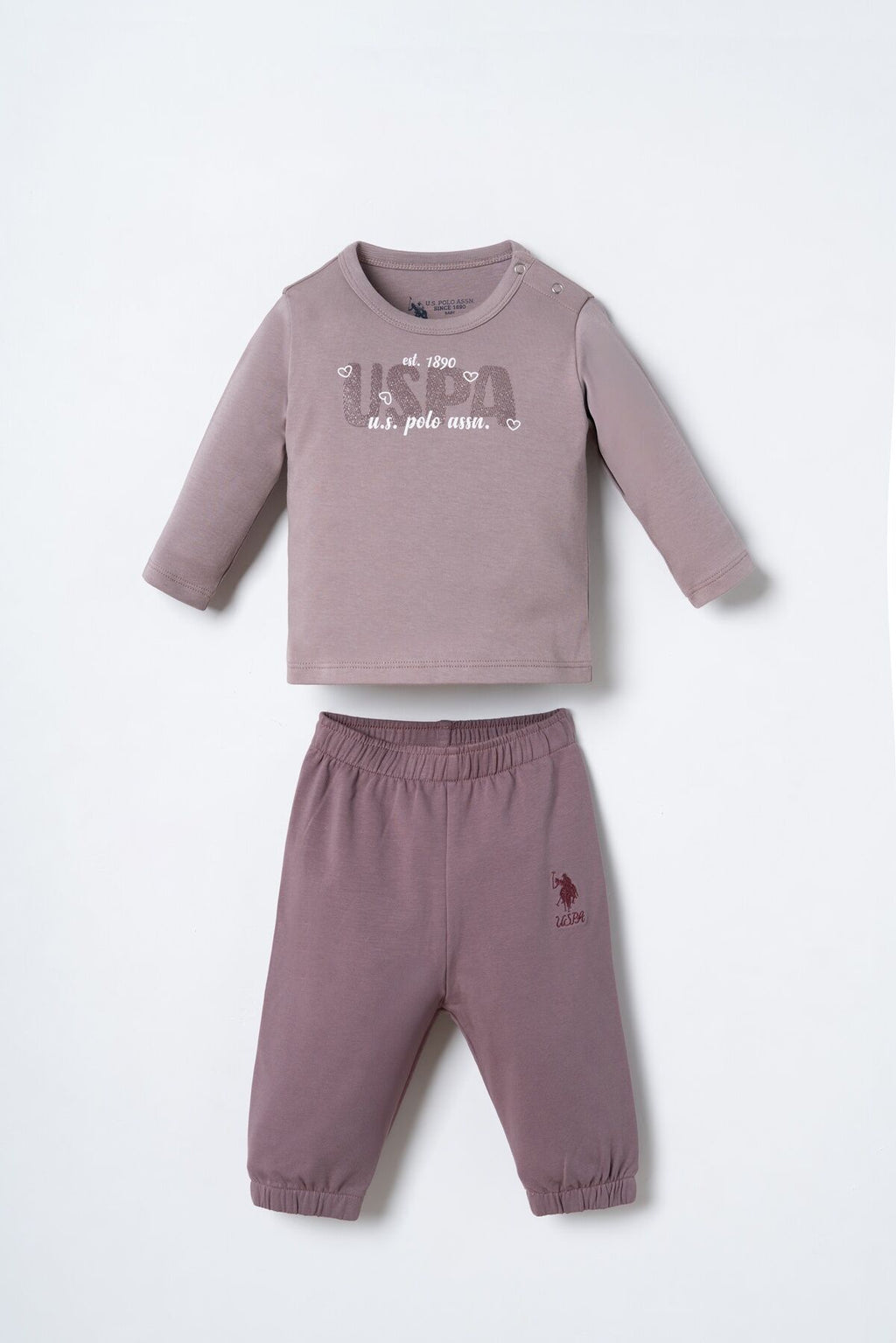 U.S. Polo Assn. Nakışlı Kız Bebek Hırkalı Mor Uzun Kol Pijama Takım USB3217-C-V1