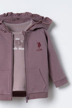 U.S. Polo Assn. Nakışlı Kız Bebek Hırkalı Mor Uzun Kol Pijama Takım USB3217-C-V1