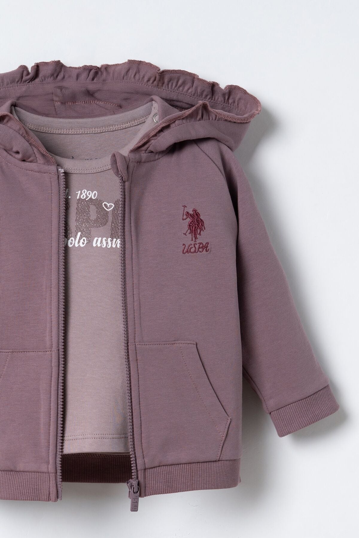 U.S. Polo Assn. Nakışlı Kız Bebek Hırkalı Mor Uzun Kol Pijama Takım USB3217-C-V1