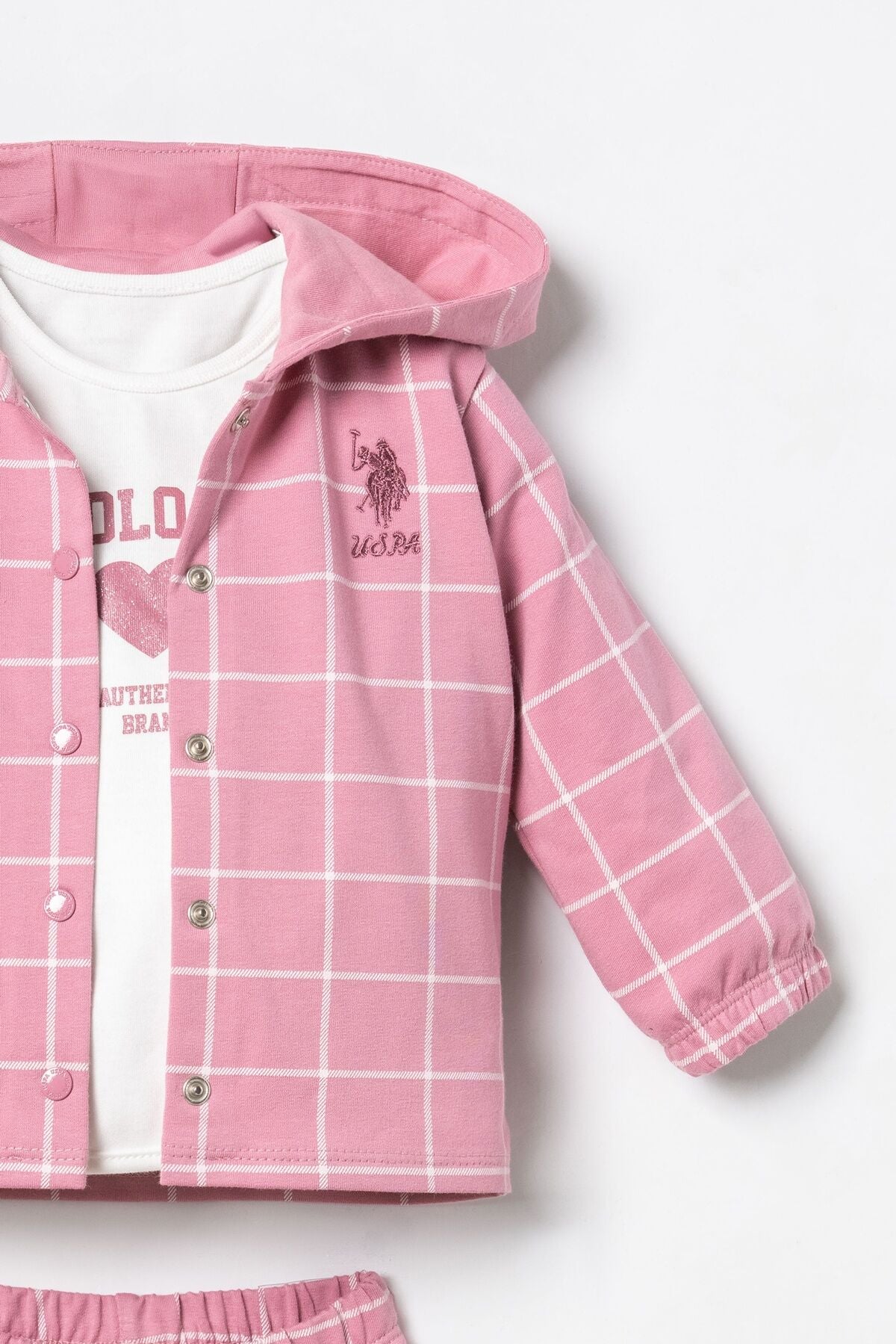 U.S. Polo Assn. Nakışlı Kız Bebek Hırkalı Pembe Uzun Kol Pijama Takım USB3231-C-V1 Ürün ikincil görseli