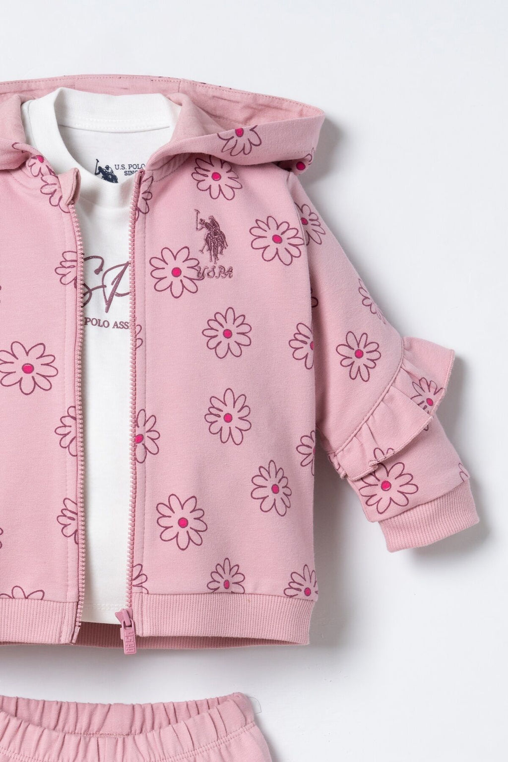 U.S. Polo Assn. Nakışlı Kız Bebek Hırkalı Pembe Uzun Kol Pijama Takım USB3248-C-V1