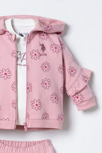 U.S. Polo Assn. Nakışlı Kız Bebek Hırkalı Pembe Uzun Kol Pijama Takım USB3248-C-V1