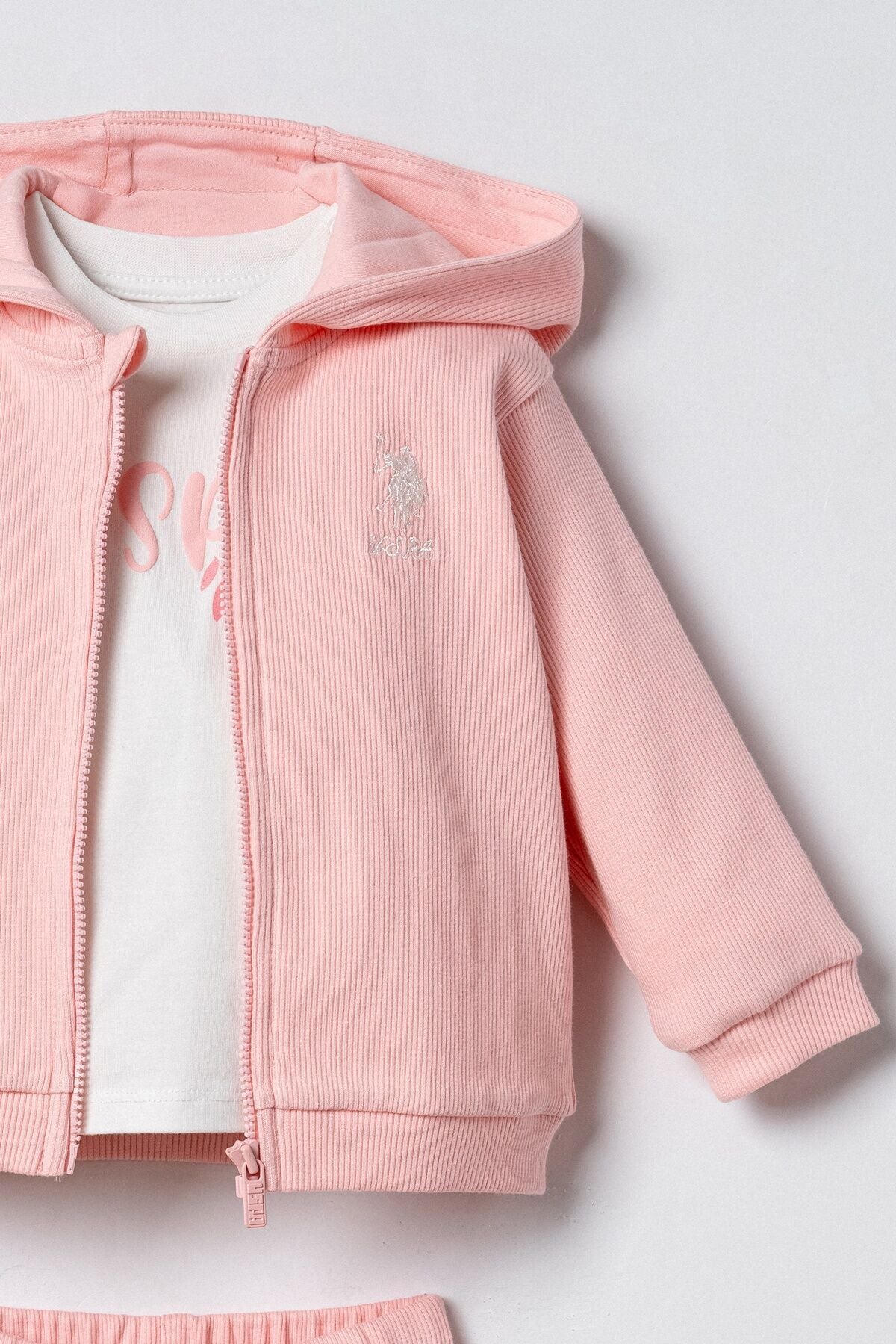 U.S. Polo Assn. Nakışlı Kız Bebek Hırkalı Pembe Uzun Kol Pijama Takım USB3254-C-V2