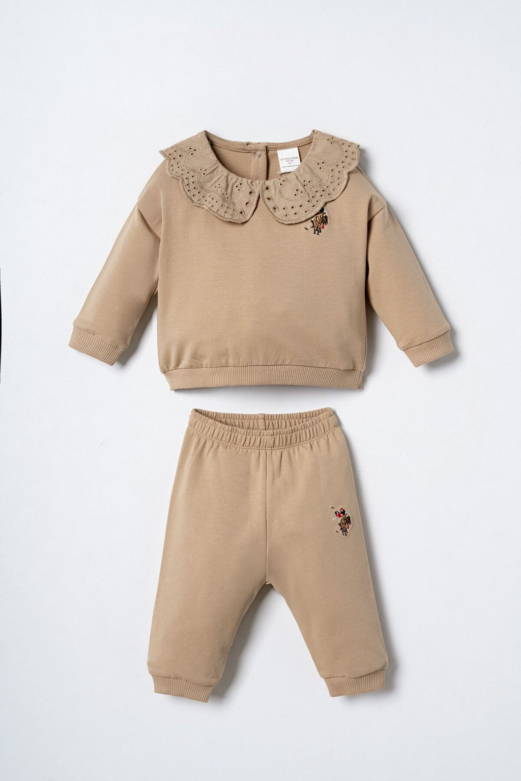 U.S. Polo Assn. Nakışlı Kız Bebek Kahverengi Uzun Kol Pijama Takım USB3213-C-V1