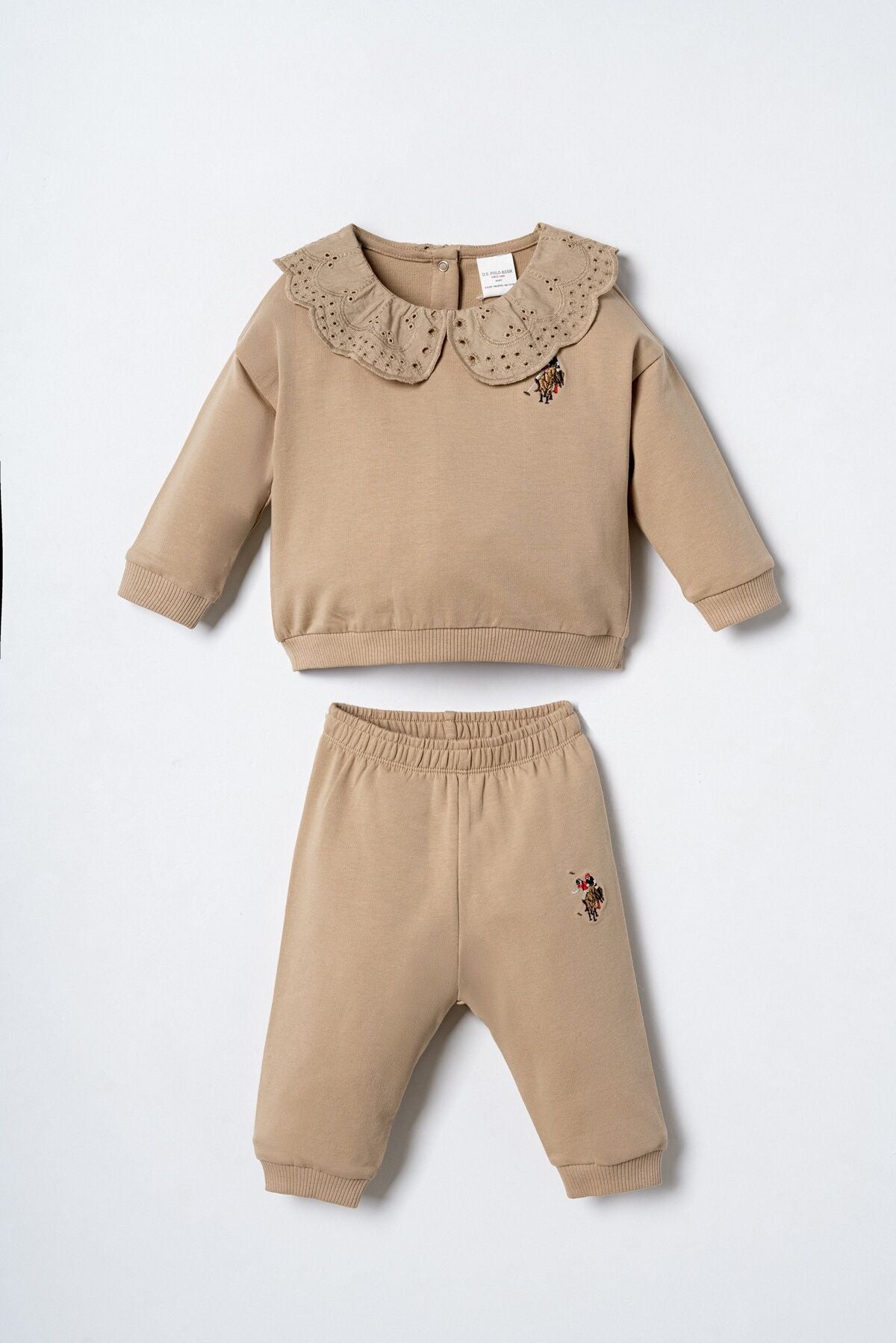 U.S. Polo Assn. Nakışlı Kız Bebek Kahverengi Uzun Kol Pijama Takım USB3213-C-V1