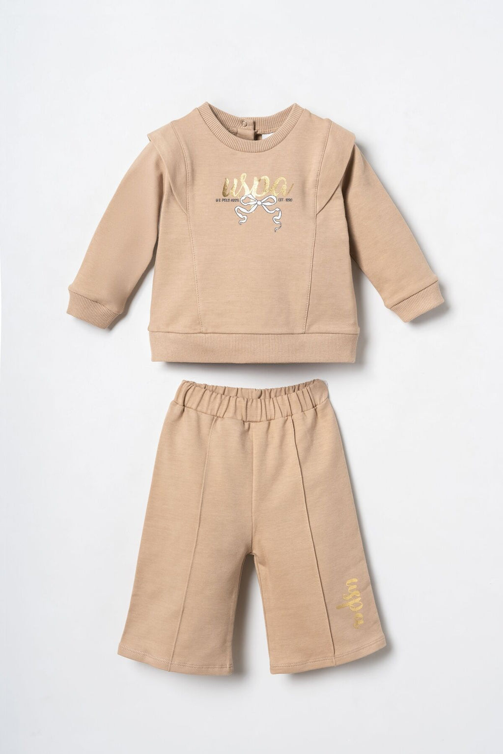 U.S. Polo Assn. Nakışlı Kız Bebek Kahverengi Uzun Kol Pijama Takım USB3244-C-V2