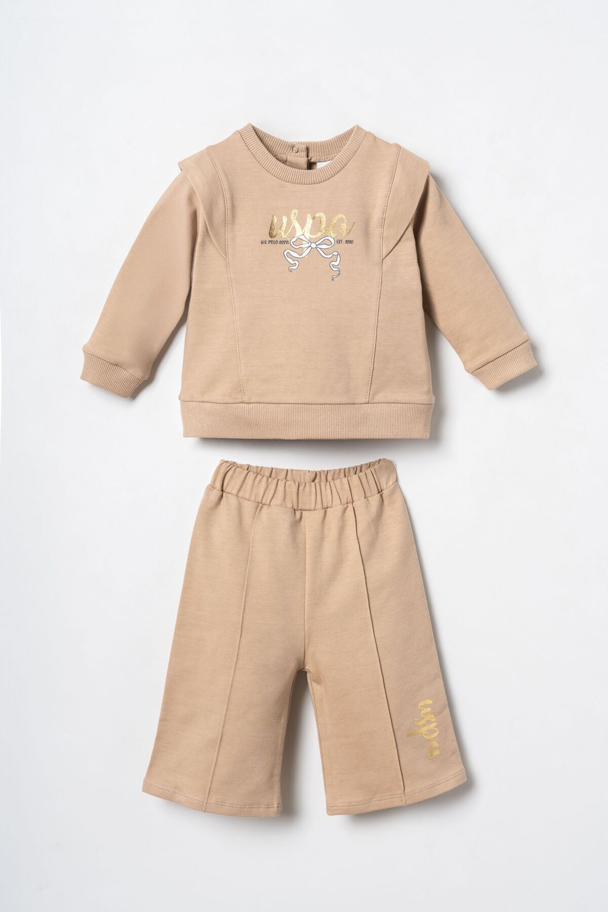 U.S. Polo Assn. Nakışlı Kız Bebek Kahverengi Uzun Kol Pijama Takım USB3244-C-V2