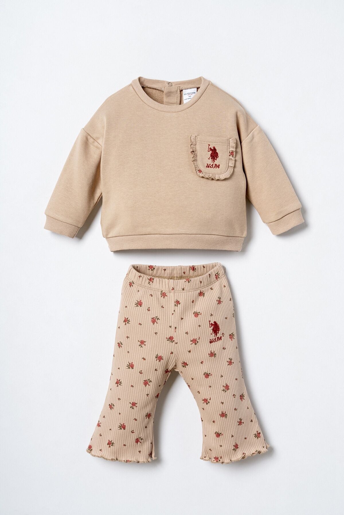 U.S. Polo Assn. Nakışlı Kız Bebek Kahverengi Uzun Kol Pijama Takım USB3251-C-V1