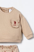 U.S. Polo Assn. Nakışlı Kız Bebek Kahverengi Uzun Kol Pijama Takım USB3251-C-V1