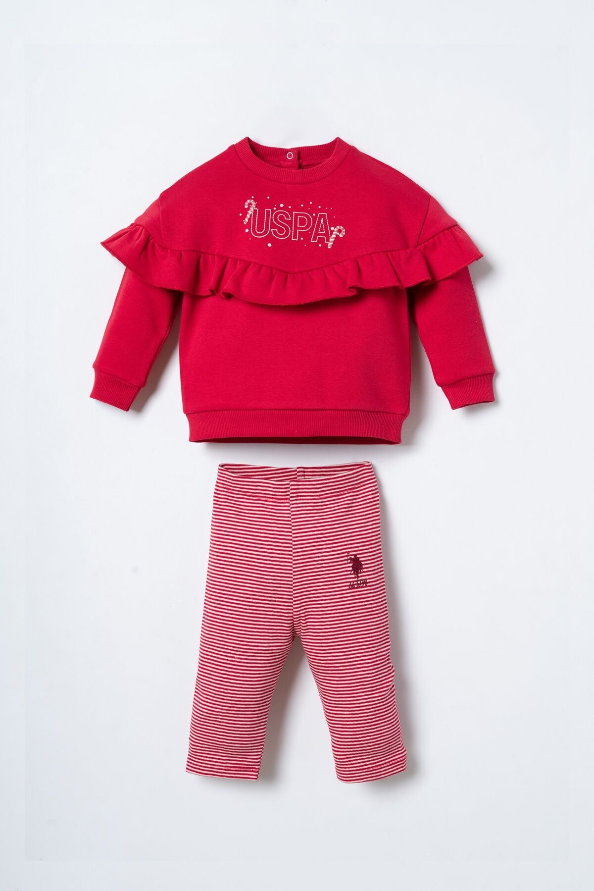 U.S. Polo Assn. Nakışlı Kız Bebek Kırmızı Uzun Kol Pijama Takım USB3238-C-V1