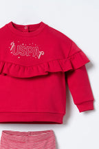 U.S. Polo Assn. Nakışlı Kız Bebek Kırmızı Uzun Kol Pijama Takım USB3238-C-V1