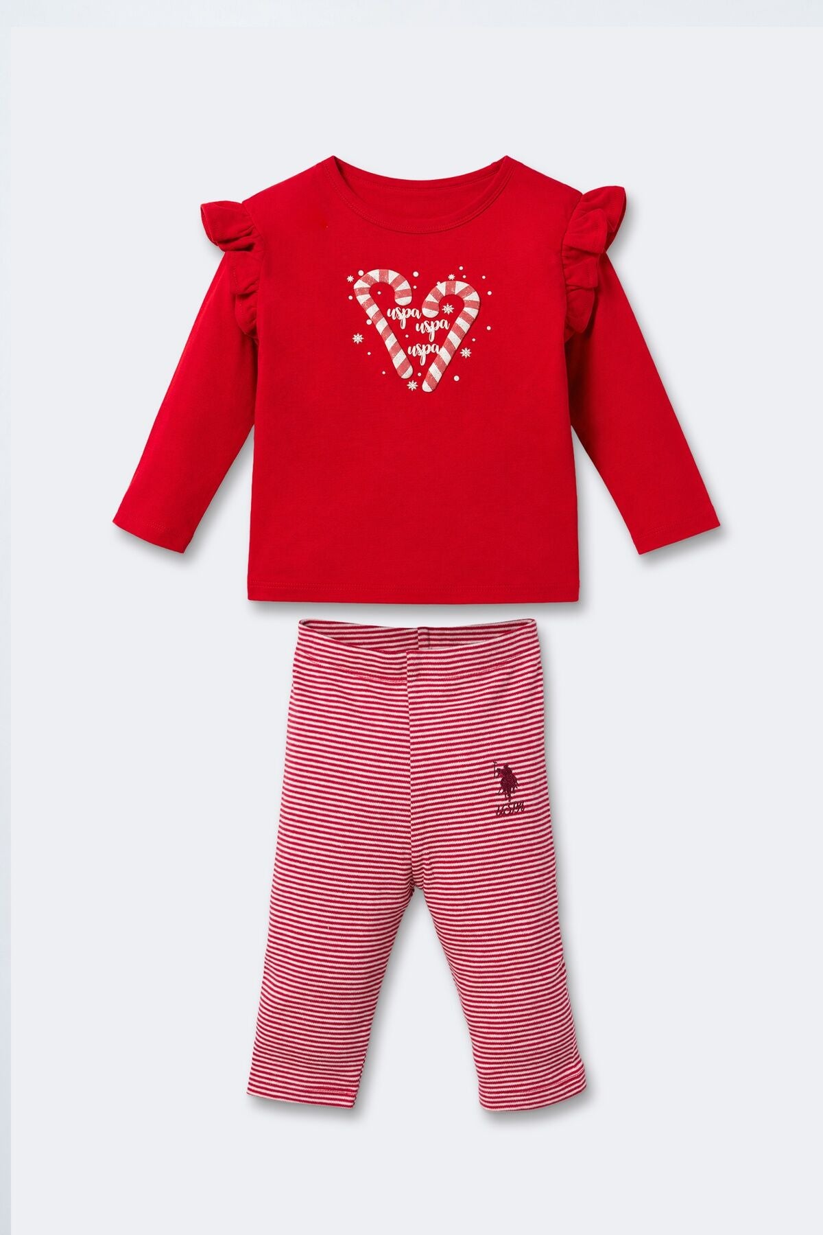 U.S. Polo Assn. Nakışlı Kız Bebek Kırmızı Uzun Kol Pijama Takım USB3242-C-V1 Ürün ana görseli