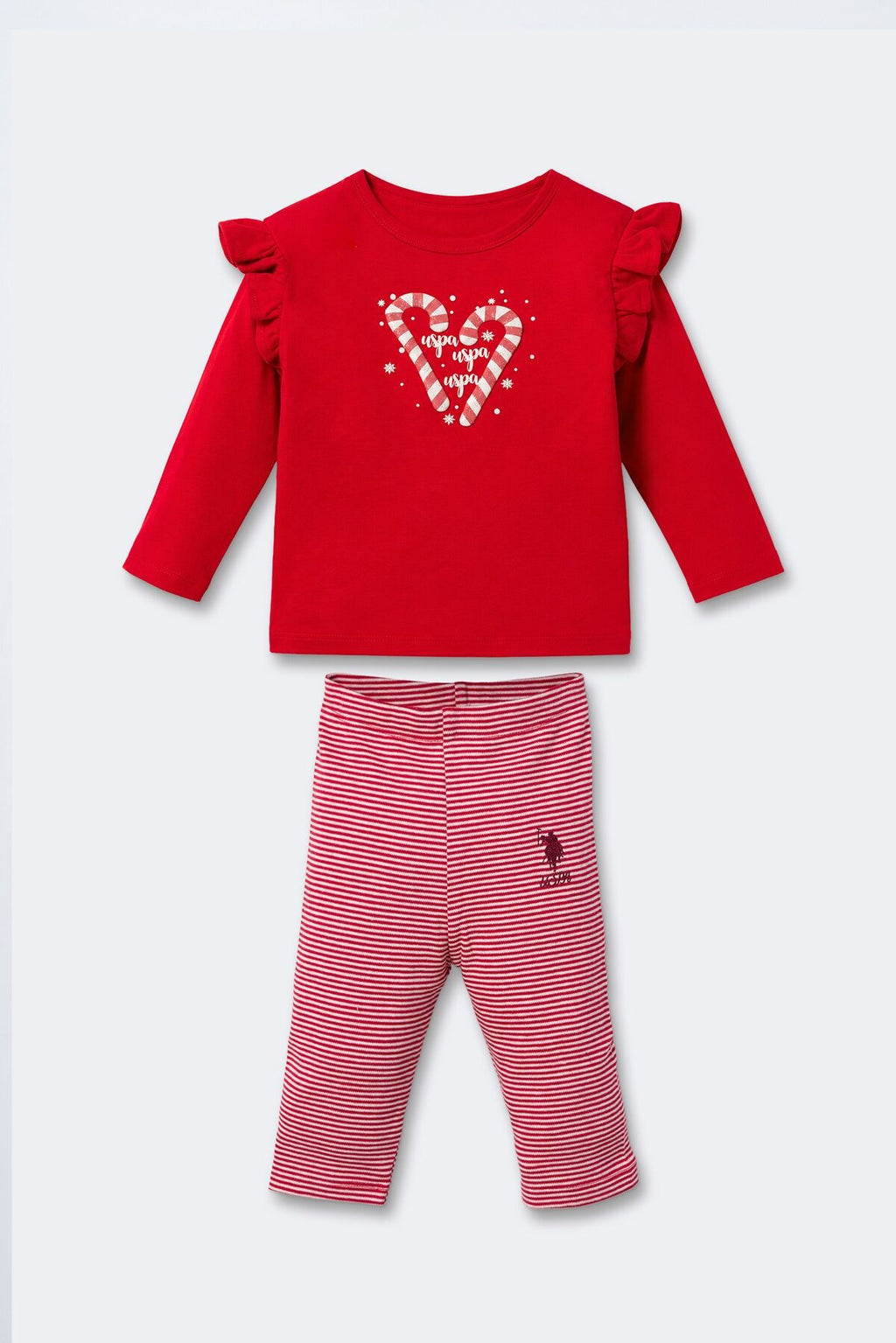U.S. Polo Assn. Nakışlı Kız Bebek Kırmızı Uzun Kol Pijama Takım USB3242-C-V1