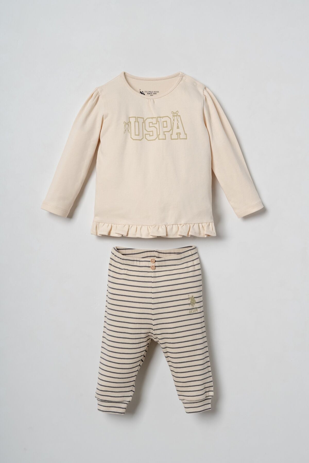 U.S. Polo Assn. Nakışlı Kız Bebek Krem Uzun Kol Pijama Takım USB3227-C-V1 Ürün ana görseli