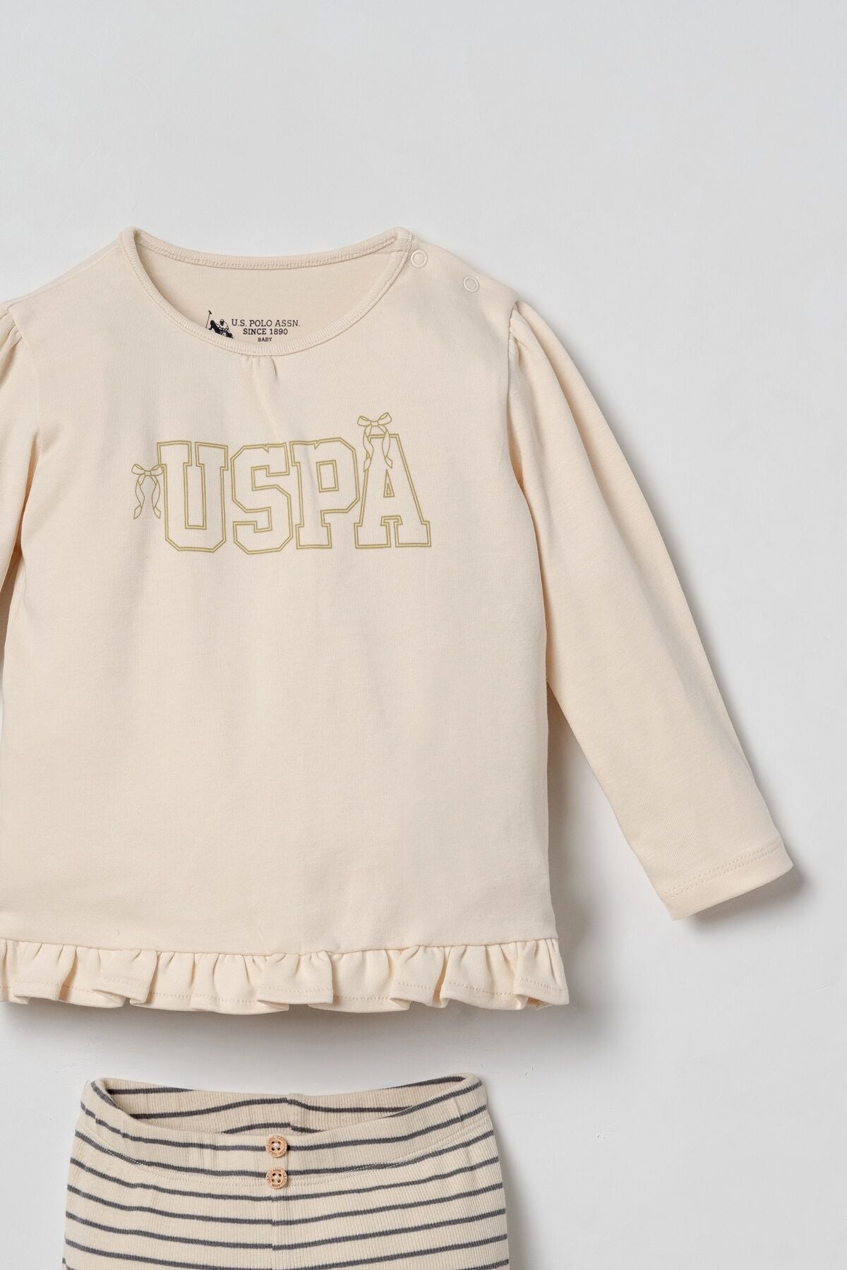 U.S. Polo Assn. Nakışlı Kız Bebek Krem Uzun Kol Pijama Takım USB3227-C-V1 Ürün ikincil görseli