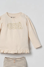 U.S. Polo Assn. Nakışlı Kız Bebek Krem Uzun Kol Pijama Takım USB3227-C-V1