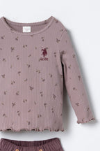 U.S. Polo Assn. Nakışlı Kız Bebek Mor Uzun Kol Pijama Takım USB3215-C-V1