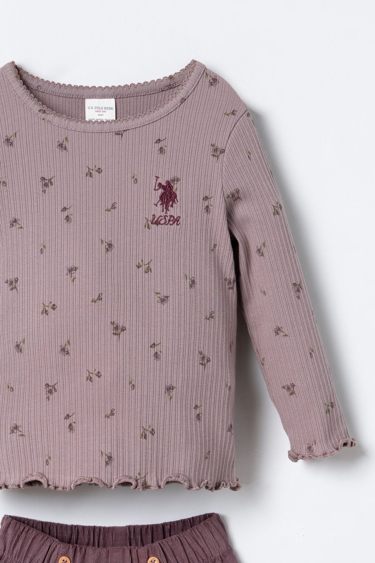 U.S. Polo Assn. Nakışlı Kız Bebek Mor Uzun Kol Pijama Takım USB3215-C-V1