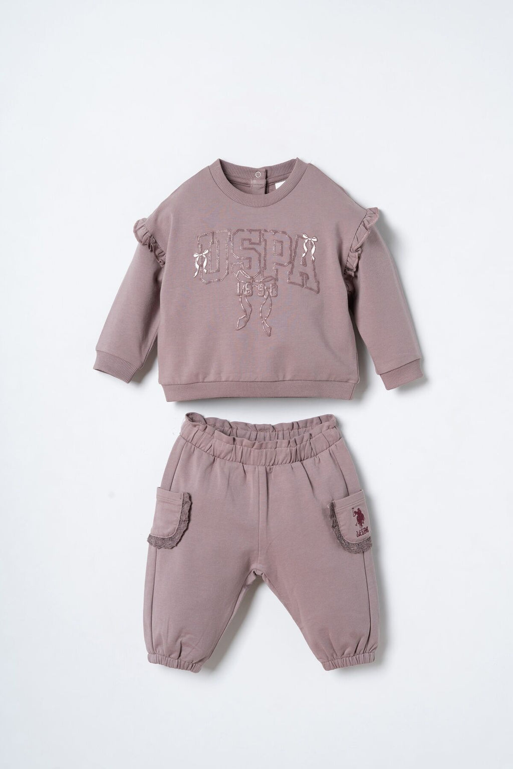 U.S. Polo Assn. Nakışlı Kız Bebek Mor Uzun Kol Pijama Takım USB3219-C-V1