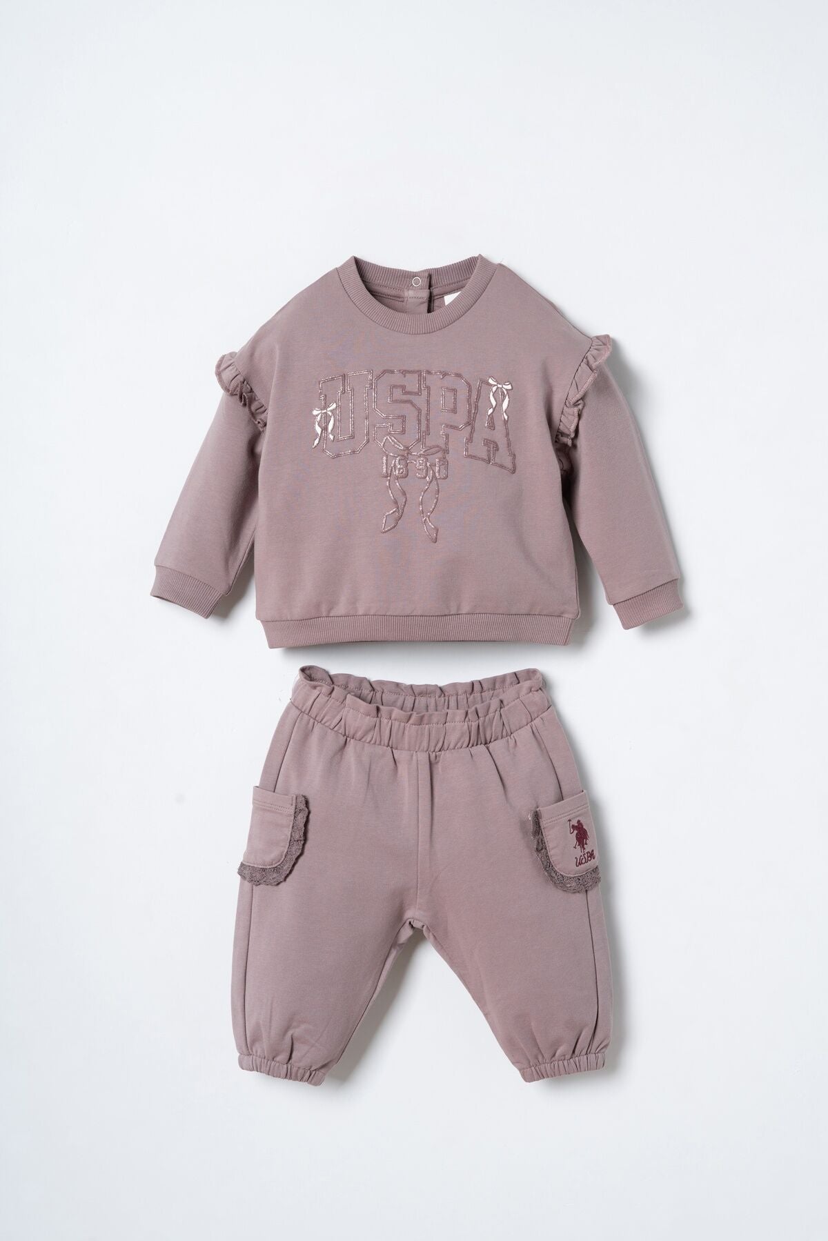 U.S. Polo Assn. Nakışlı Kız Bebek Mor Uzun Kol Pijama Takım USB3219-C-V1