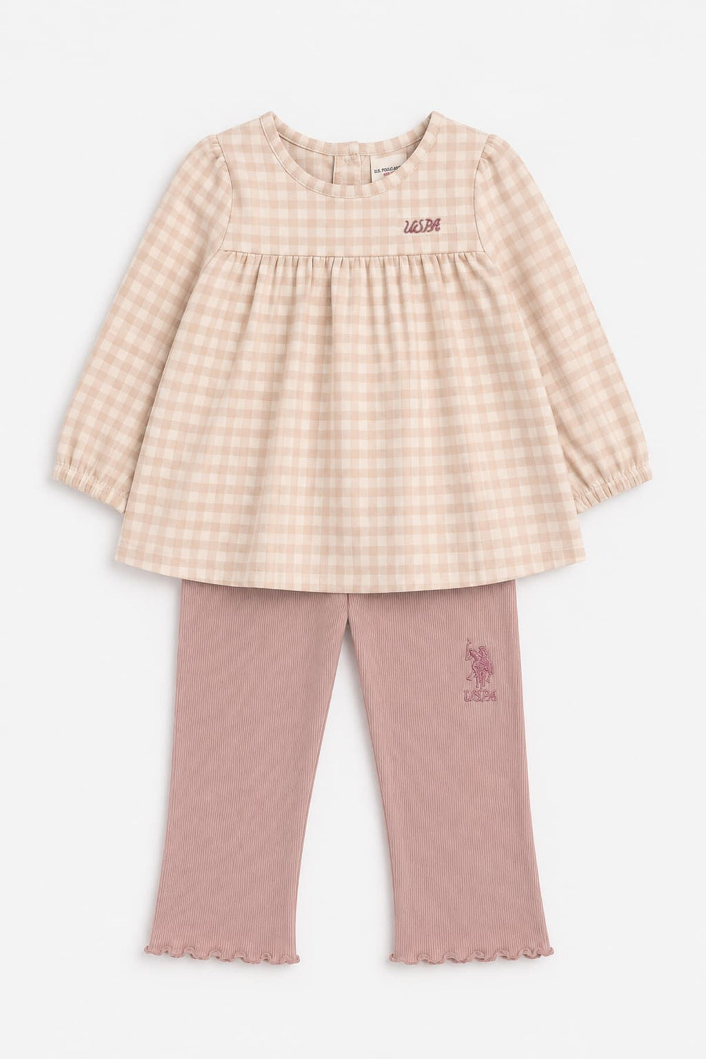 U.S. Polo Assn. Nakışlı Kız Bebek Pembe Uzun Kol Pijama Takım USB3205-C-V1