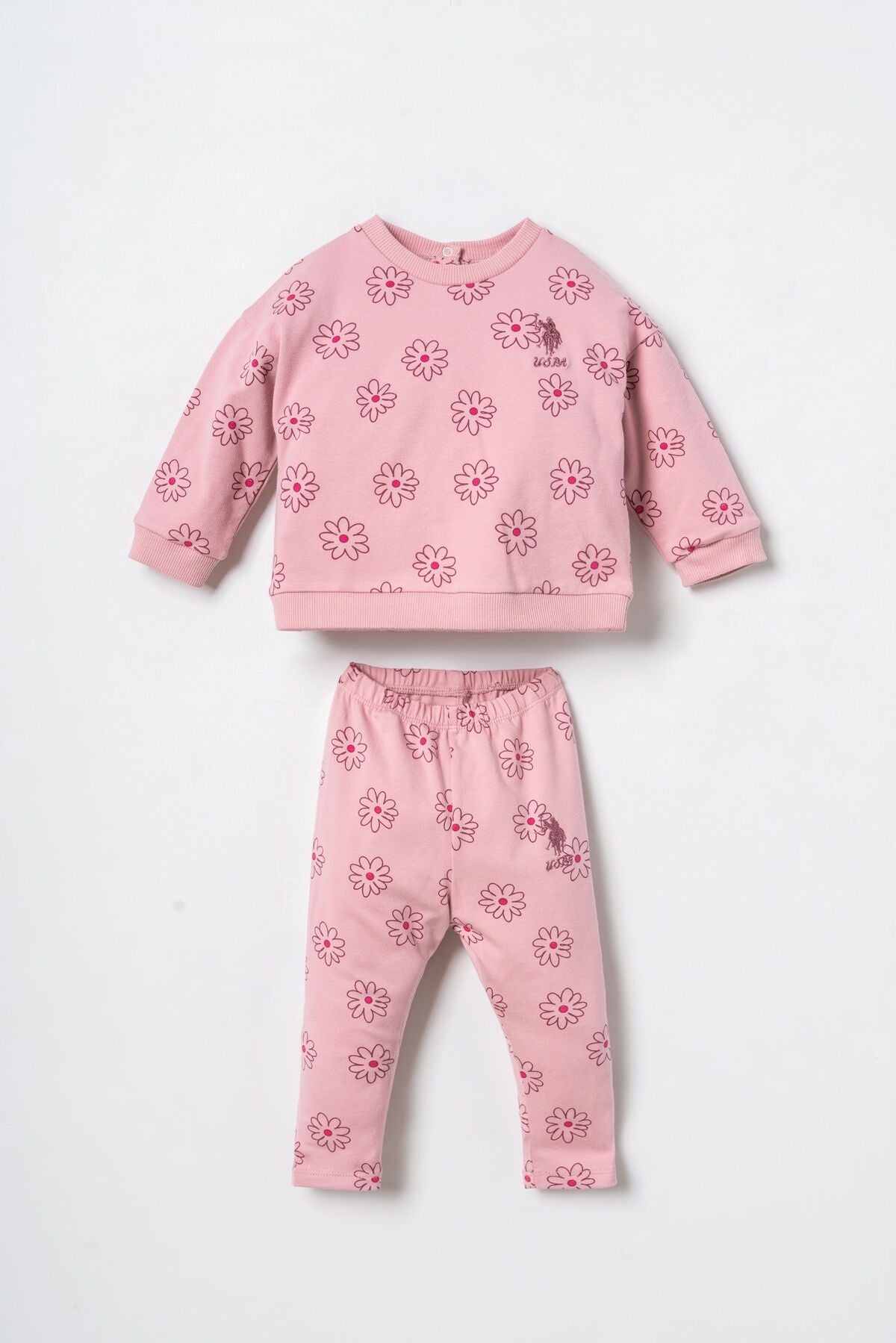 U.S. Polo Assn. Nakışlı Kız Bebek Pembe Uzun Kol Pijama Takım USB3247-C-V1 Ürün ana görseli