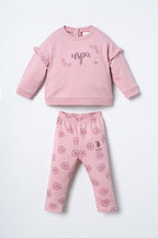 U.S. Polo Assn. Nakışlı Kız Bebek Pembe Uzun Kol Pijama Takım USB3250-C-V1