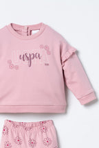 U.S. Polo Assn. Nakışlı Kız Bebek Pembe Uzun Kol Pijama Takım USB3250-C-V1