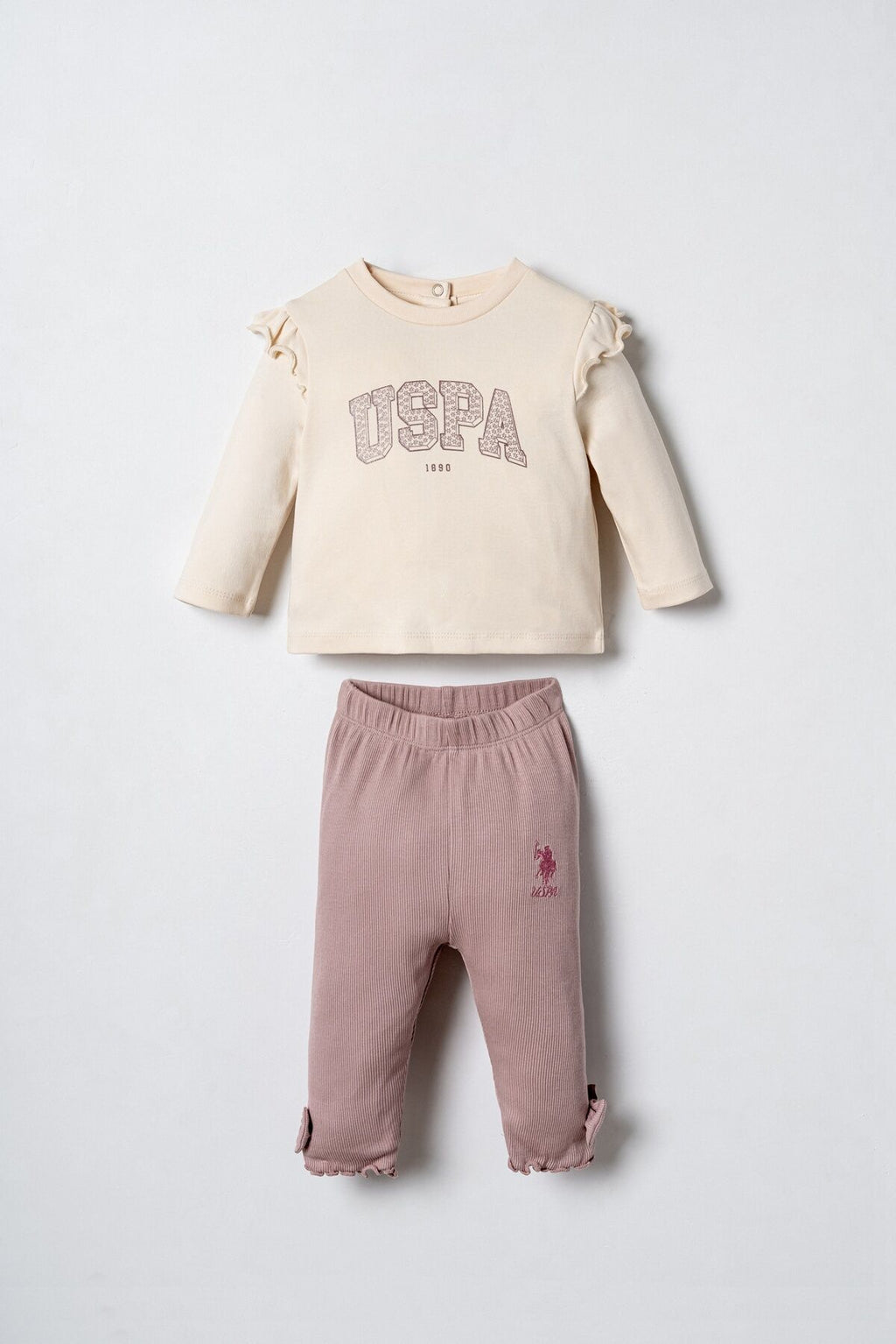 U.S. Polo Assn. Nakışlı Kız Bebek Yelekli Beyaz Uzun Kol Pijama Takım USB3207-C-V1