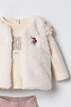 U.S. Polo Assn. Nakışlı Kız Bebek Yelekli Beyaz Uzun Kol Pijama Takım USB3207-C-V1