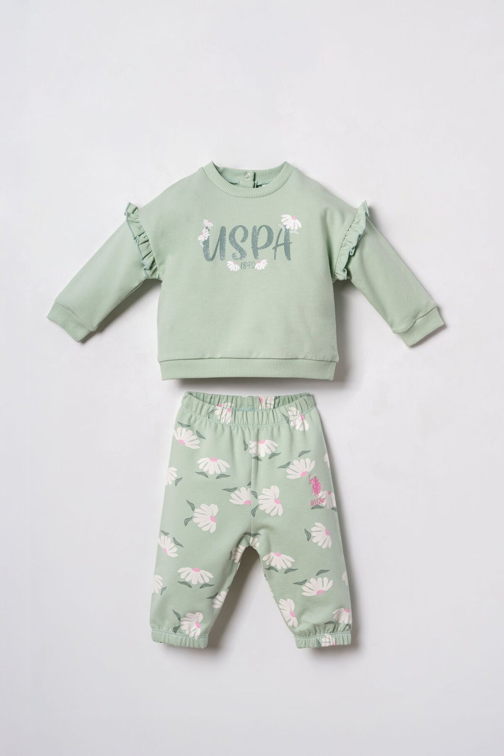 U.S. Polo Assn. Nakışlı Kız Bebek Yeşil Uzun Kol Pijama Takım USB3259-C-V1