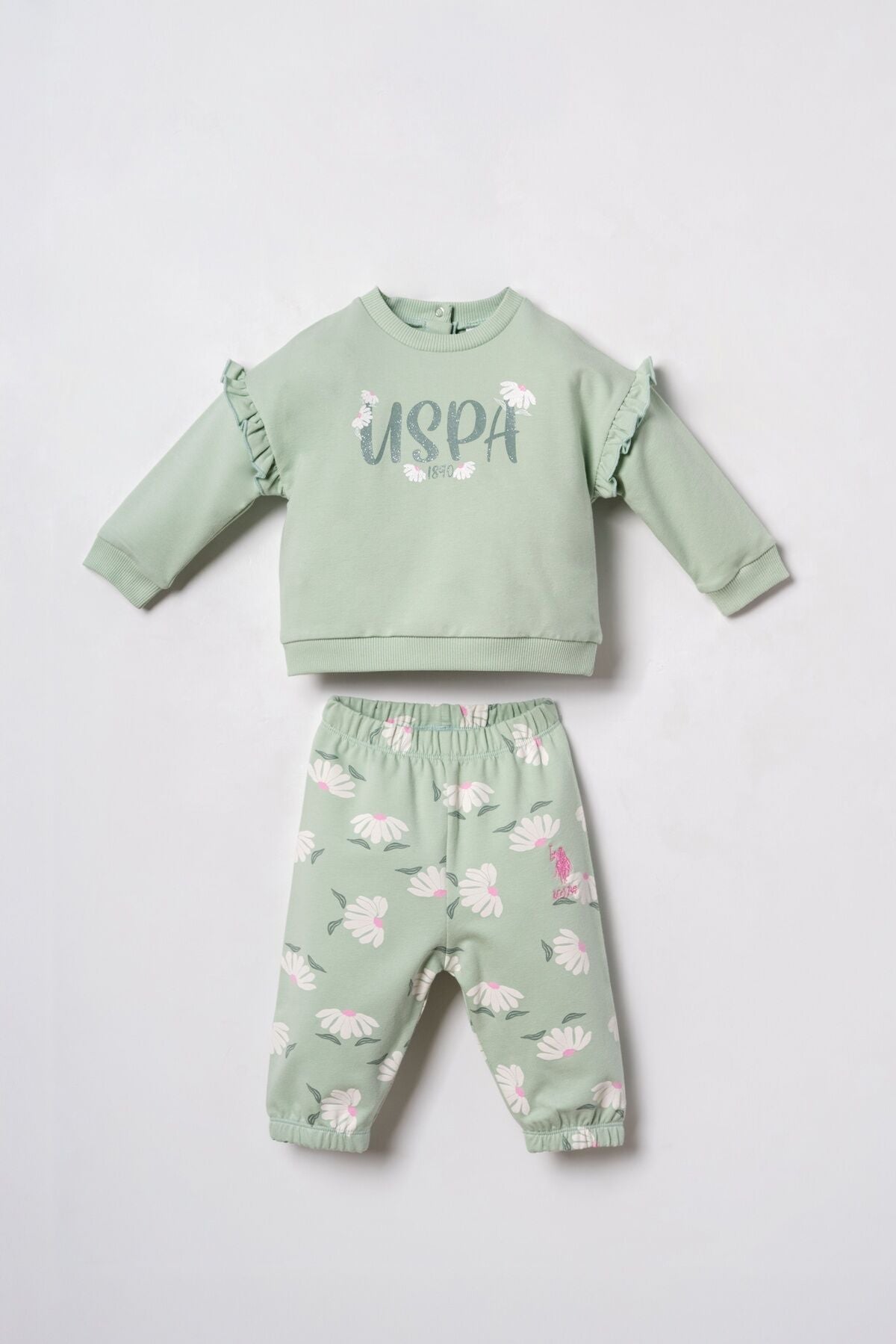 U.S. Polo Assn. Nakışlı Kız Bebek Yeşil Uzun Kol Pijama Takım USB3259-C-V1