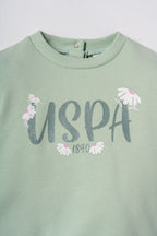 U.S. Polo Assn. Nakışlı Kız Bebek Yeşil Uzun Kol Pijama Takım USB3259-C-V1
