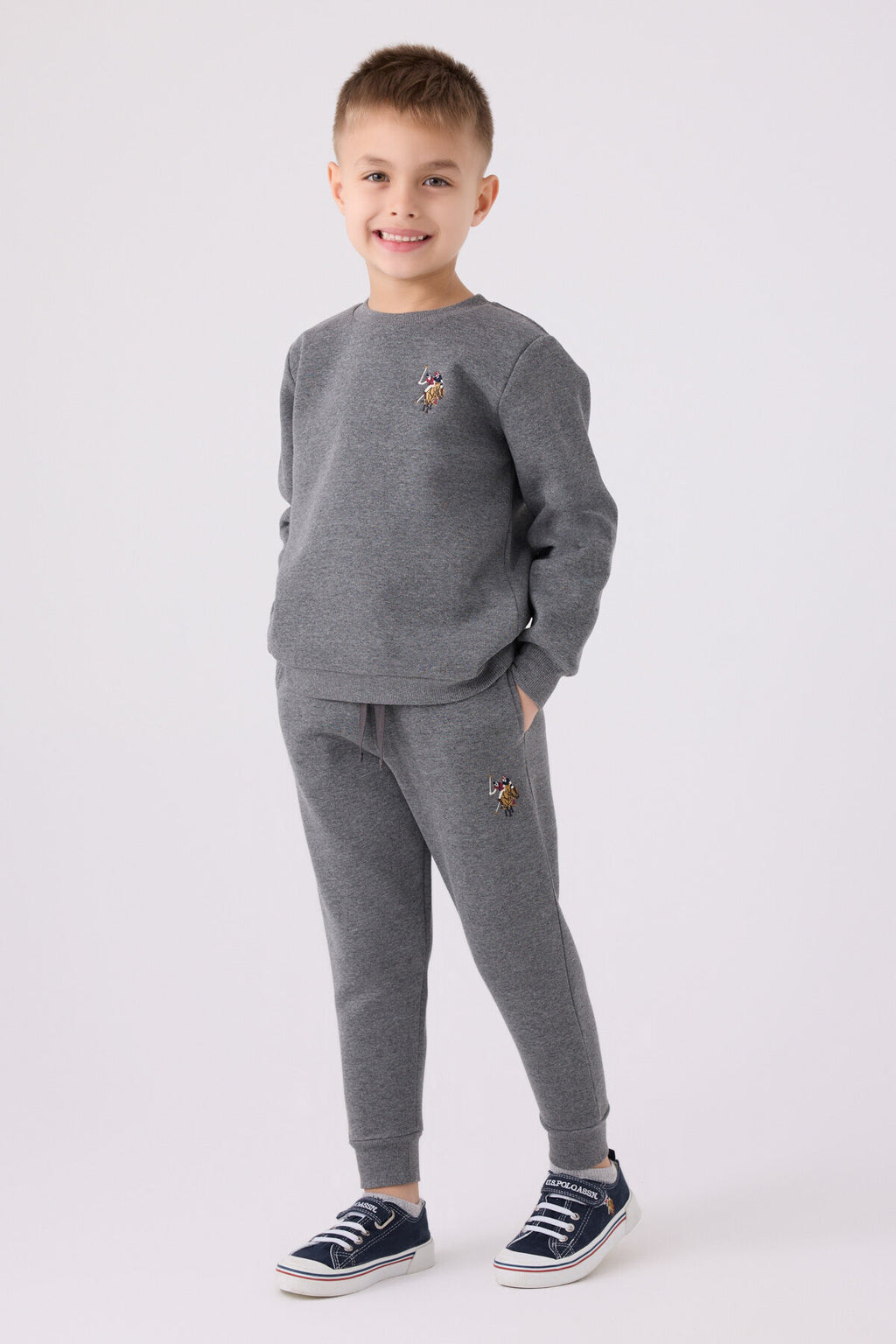 U.S. Polo Assn. Erkek Çocuk Bisiklet Yaka Nakışlı Kışlık Regular Fit Gri Eşofman Takımı US1586-C-V1