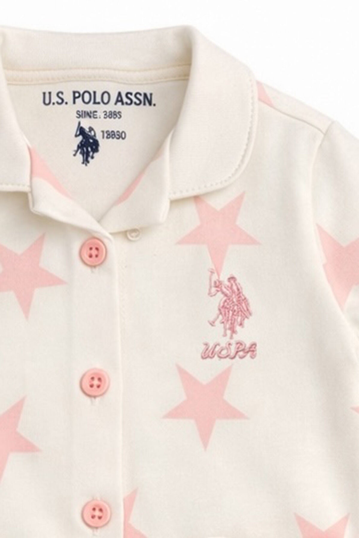 U.S. Polo Assn. Kız Bebek Gömlek Yaka Baskılı Yazlık Regular Fit Beyaz Bebek Takımı USB3050-C-V1