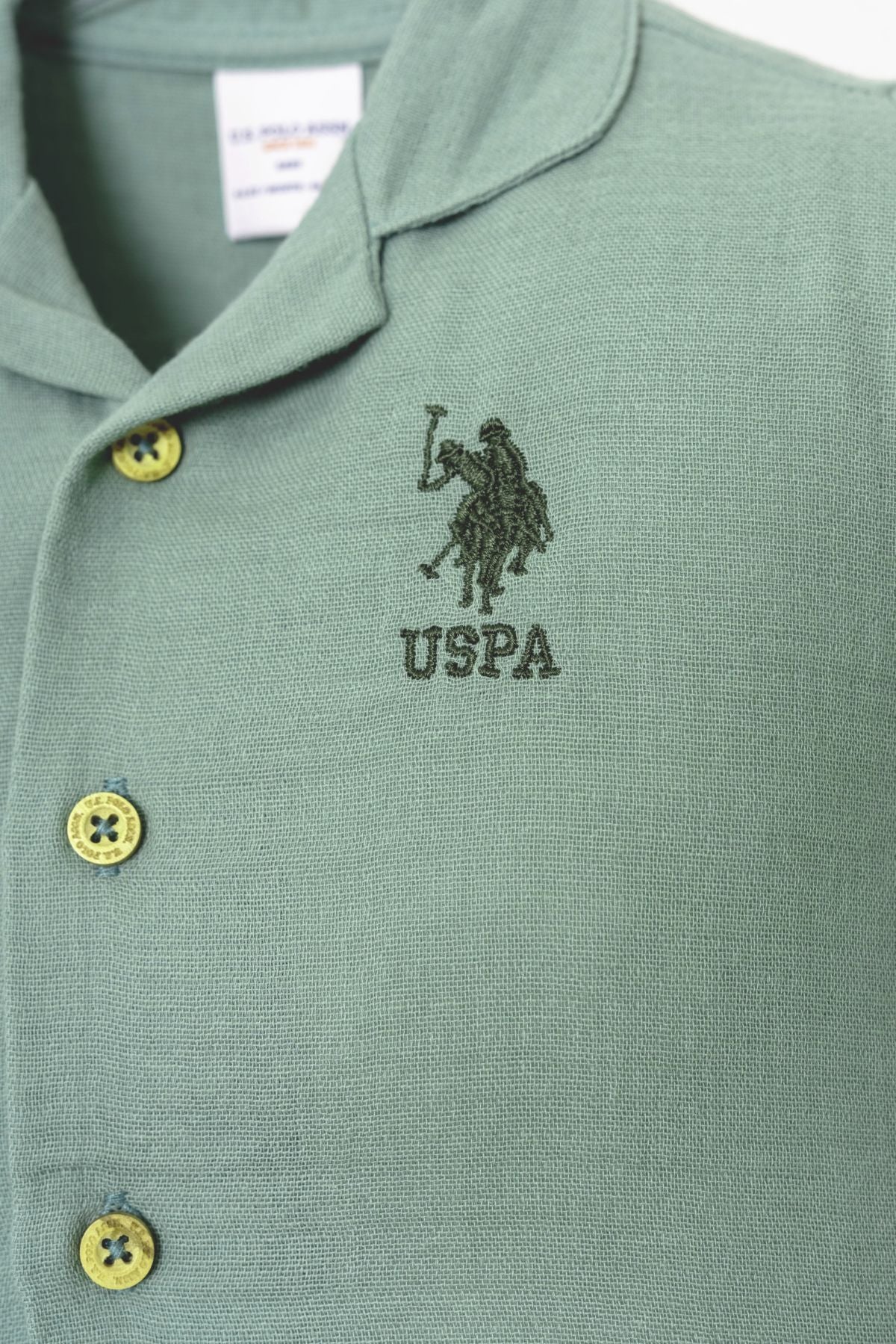 U.S. Polo Assn. Erkek Bebek Gömlek Yaka Nakışlı Yazlık Regular Fit Yeşil Bebek Takımı USB2947-C-V4