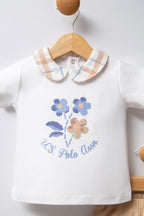 U.S. Polo Assn. Kız Bebek Bebe Yaka Pigment Baskılı Yazlık Regular Fit Beyaz Bebek Takımı USB2380-C-V1