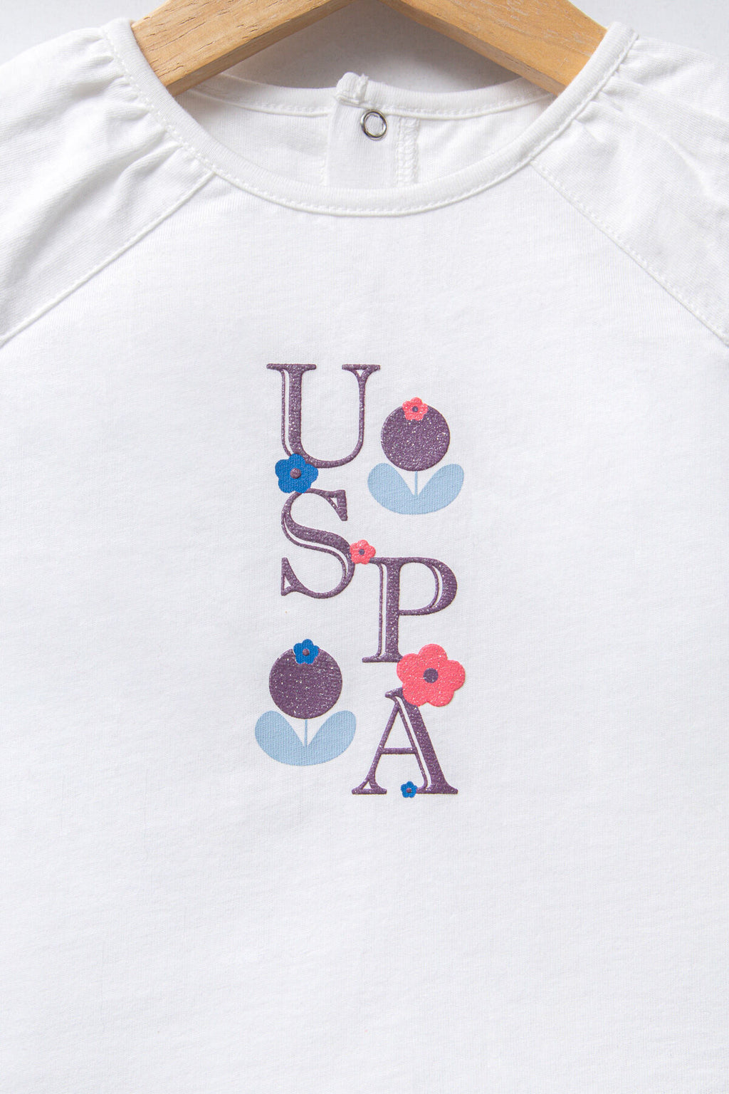 U.S. Polo Assn. Kız Bebek Bisiklet Yaka Pigment Baskılı Yazlık Regular Fit Beyaz Bebek Takımı USB2410-C-V1