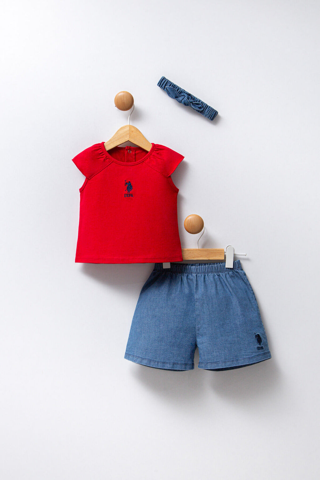 U.S. Polo Assn. Kız Bebek Kırmızı Regular Fit Bisiklet Yaka Denim Takım USB2462-C-V1
