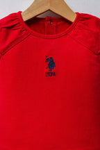 U.S. Polo Assn. Kız Bebek Kırmızı Regular Fit Bisiklet Yaka Denim Takım USB2462-C-V1
