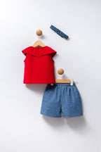 U.S. Polo Assn. Kız Bebek Kırmızı Regular Fit Bisiklet Yaka Denim Takım USB2462-C-V1